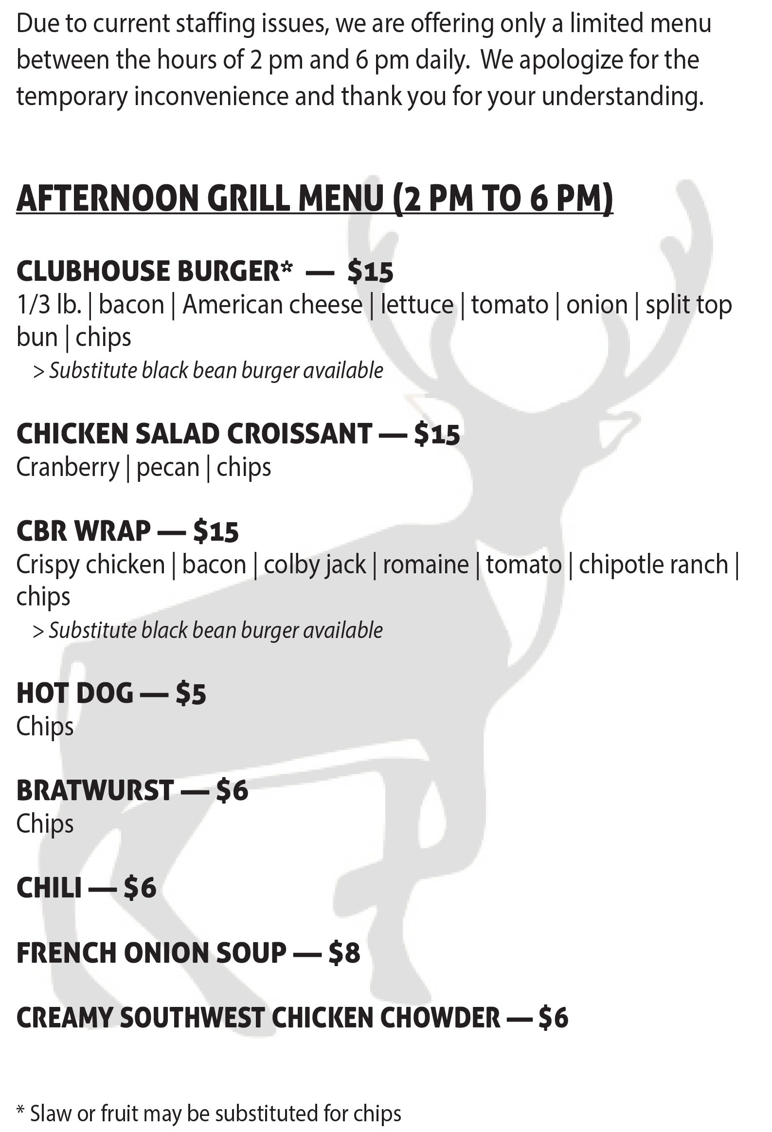 afternoon limited grill menu